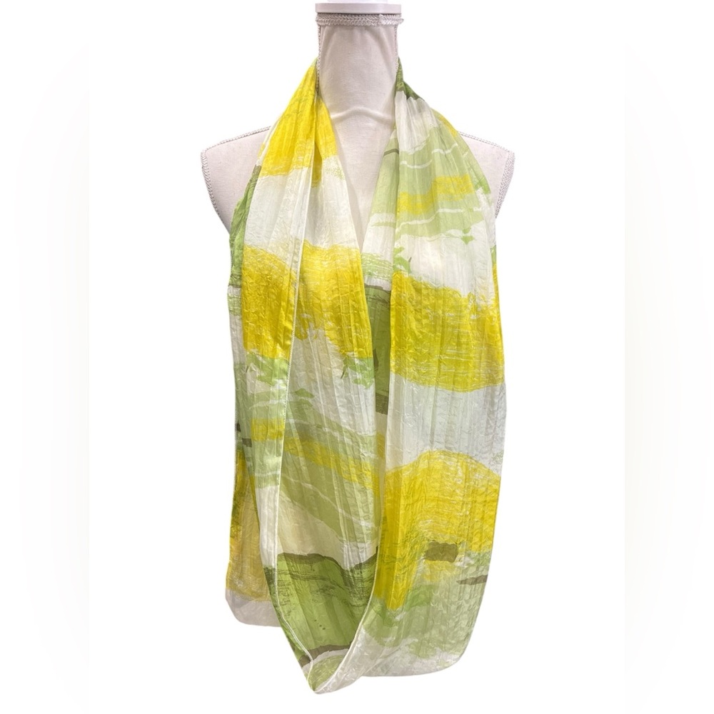 Passigatti Italian Silk Scarf Yellow Green Watercolor Lightweight Spring Wrap